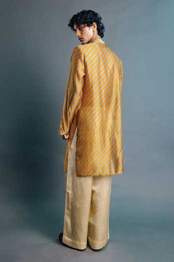 Punit Balana Mustard Leheriya Pattern Kurta Set 