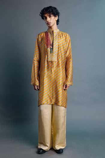 Punit Balana Mustard Leheriya Pattern Kurta Set 