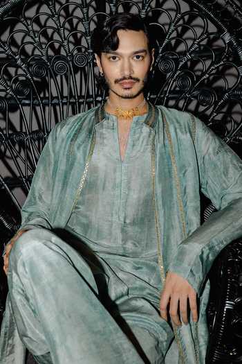 Punit Balana Green Satin, Linen Embroidered Bundi And Kurta Set Online at Aza Fashions Punit Balana_Green Satin, Linen Embroidered Bundi And Kurta Set _Online_at_Aza_Fashions