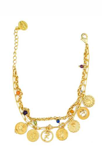 Totapari Gold Plated 7 Chakra Resonance Double Bracelet Online at Aza Fashions Totapari_Gold Plated 7 Chakra Resonance Double Bracelet _Online_at_Aza_Fashions