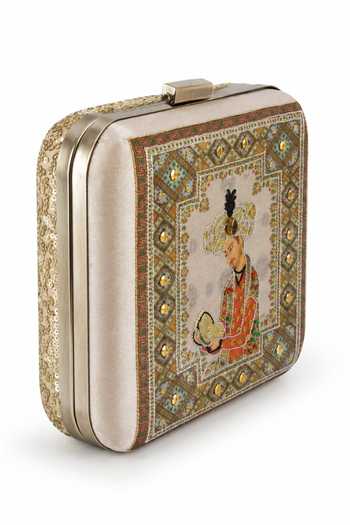 Buy Puneet Gupta Beige Mughal Court Emperor Miniature Art Clutch Bag Online at Aza Fashions Buy_Puneet Gupta_Beige Mughal Court Emperor Miniature Art Clutch Bag _Online_at_Aza_Fashions