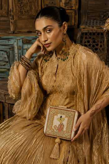 Puneet Gupta Mughal Court Emperor Miniature Art Clutch Bag 
