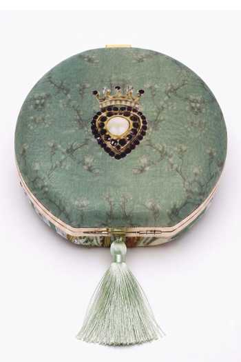 Puneet Gupta_Green Shehzada Portrait Round Clutch Bag _Online_at_Aza_Fashions
