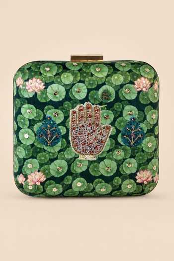 Puneet Gupta Jewel Palm & Lotus Pond Print Clutch Bag 