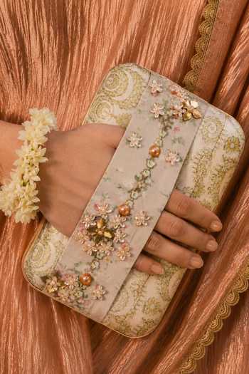 Shop_Puneet Gupta_Cream Floral Embellished Clutch Bag _Online_at_Aza_Fashions
