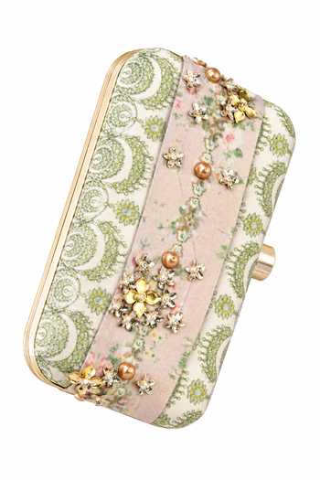 Buy_Puneet Gupta_Cream Floral Embellished Clutch Bag 