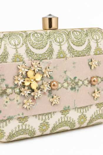 Shop_Puneet Gupta_Cream Floral Embellished Clutch Bag 