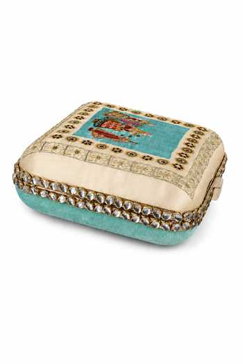 Puneet Gupta Blue Royal Courtesan Miniature Art Clutch Bag Online at Aza Fashions Puneet Gupta_Blue Royal Courtesan Miniature Art Clutch Bag _Online_at_Aza_Fashions