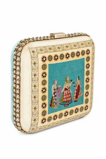 Puneet Gupta Blue Royal Courtesan Miniature Art Clutch Bag at Aza Fashions Puneet Gupta_Blue Royal Courtesan Miniature Art Clutch Bag _at_Aza_Fashions