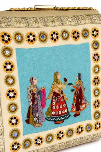 Shop Puneet Gupta Blue Royal Courtesan Miniature Art Clutch Bag Shop_Puneet Gupta_Blue Royal Courtesan Miniature Art Clutch Bag