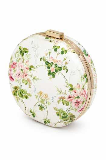 Puneet Gupta Cream Jaipur Elephant Hand-embroidered Round Clutch Online at Aza Fashions Puneet Gupta_Cream Jaipur Elephant Hand-embroidered Round Clutch _Online_at_Aza_Fashions