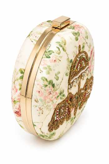 Buy Puneet Gupta Cream Jaipur Elephant Hand-embroidered Round Clutch Online at Aza Fashions Buy_Puneet Gupta_Cream Jaipur Elephant Hand-embroidered Round Clutch _Online_at_Aza_Fashions