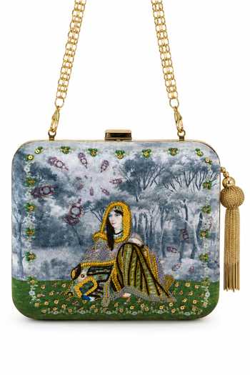 Buy Puneet Gupta Grey Indian Queen Portrait Embellished Clutch Bag Online at Aza Fashions Buy_Puneet Gupta_Grey Indian Queen Portrait Embellished Clutch Bag _Online_at_Aza_Fashions