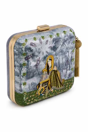 Shop Puneet Gupta Grey Indian Queen Portrait Embellished Clutch Bag Online at Aza Fashions Shop_Puneet Gupta_Grey Indian Queen Portrait Embellished Clutch Bag _Online_at_Aza_Fashions