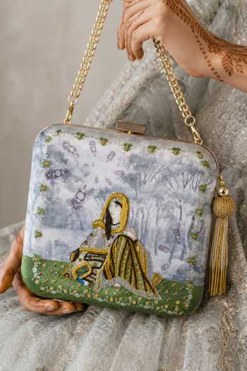 Puneet Gupta Grey Indian Queen Portrait Embellished Clutch Bag at Aza Fashions Puneet Gupta_Grey Indian Queen Portrait Embellished Clutch Bag _at_Aza_Fashions