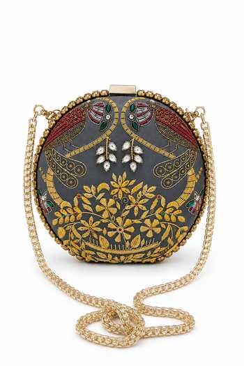 Buy_Puneet Gupta_Gold Zardozi Embroidered Clutch 