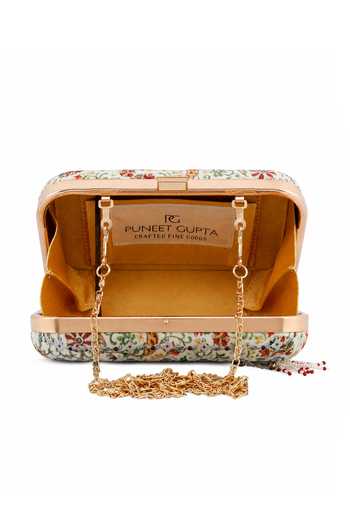 Puneet Gupta Cream Floral Print Jewel Clutch Bag Online at Aza Fashions Puneet Gupta_Cream Floral Print Jewel Clutch Bag _Online_at_Aza_Fashions