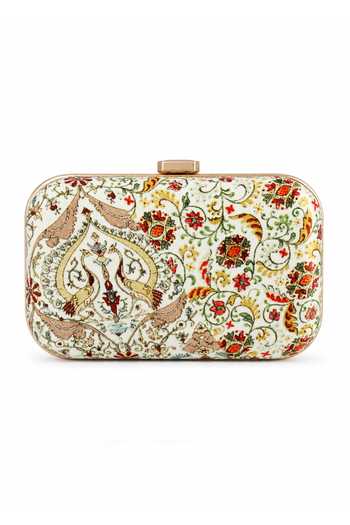 Puneet Gupta Cream Floral Print Jewel Clutch Bag at Aza Fashions Puneet Gupta_Cream Floral Print Jewel Clutch Bag _at_Aza_Fashions