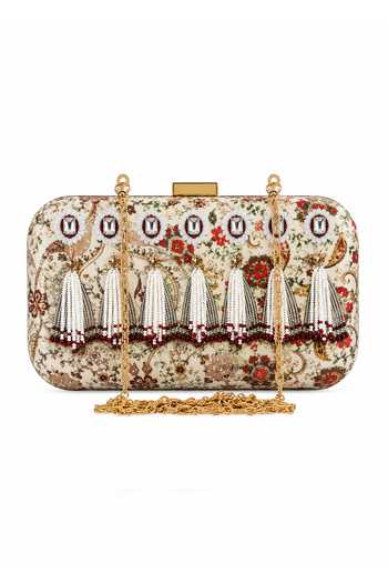 Buy Puneet Gupta Cream Floral Print Jewel Clutch Bag Buy_Puneet Gupta_Cream Floral Print Jewel Clutch Bag