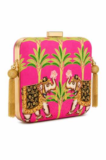 Puneet Gupta_Pink Embroidered And Elephant Print Clutch Bag _Online_at_Aza_Fashions