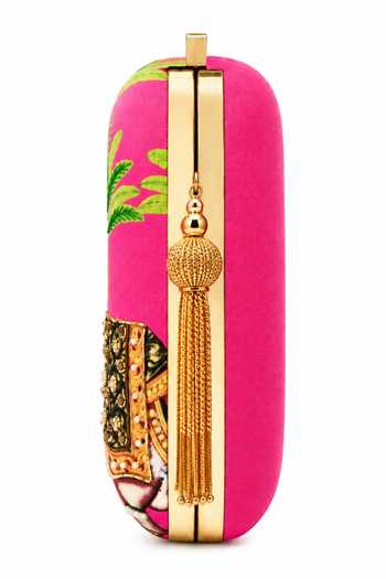 Buy_Puneet Gupta_Pink Embroidered And Elephant Print Clutch Bag _Online_at_Aza_Fashions