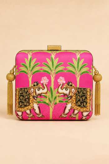 Puneet Gupta Embroidered & Elephant Print Clutch Bag