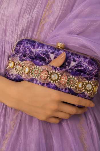 Puneet Gupta_Purple Amethyst Print Slide-in Clutch Bag _Online_at_Aza_Fashions