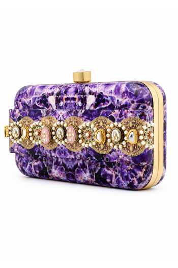 Shop_Puneet Gupta_Purple Amethyst Print Slide-in Clutch Bag _Online_at_Aza_Fashions