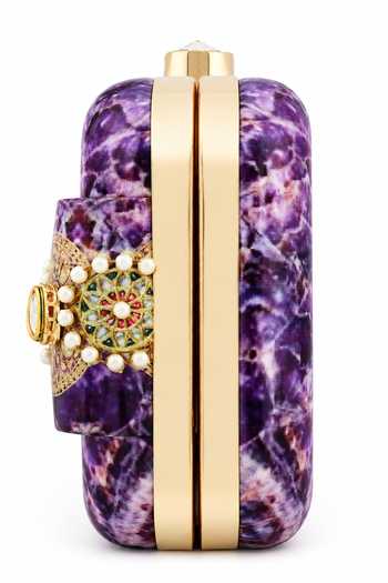 Buy_Puneet Gupta_Purple Amethyst Print Slide-in Clutch Bag 