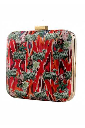Puneet Gupta_Red Ikat And Pichwai Cow Print Clutch Bag _Online_at_Aza_Fashions