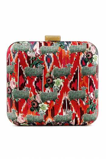 Buy_Puneet Gupta_Red Ikat And Pichwai Cow Print Clutch Bag _Online_at_Aza_Fashions