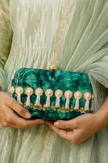 Puneet Gupta Pearl Tassel Printed Clutch