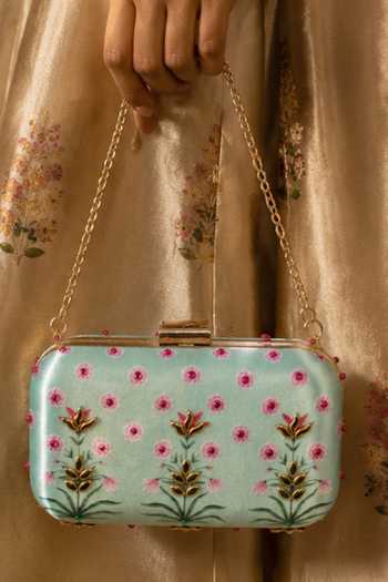 Puneet Gupta Green Mughal Painting Inspired Clutch Bag Online at Aza Fashions Puneet Gupta_Green Mughal Painting Inspired Clutch Bag _Online_at_Aza_Fashions