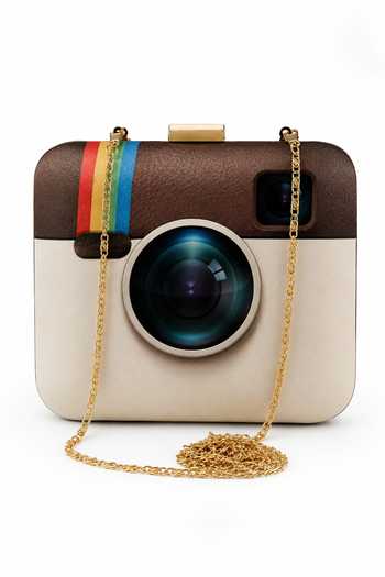 Buy_Puneet Gupta_Cream Vintage Instagram Print Clutch _Online_at_Aza_Fashions