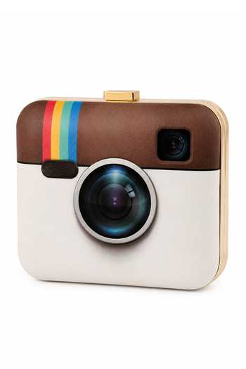 Shop_Puneet Gupta_Cream Vintage Instagram Print Clutch _Online_at_Aza_Fashions