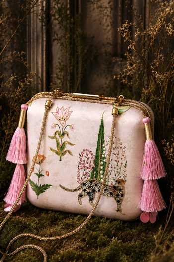 Puneet Gupta_Pink Embroidered And Leopard Print Clutch Bag _Online_at_Aza_Fashions