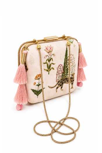 Buy_Puneet Gupta_Pink Embroidered And Leopard Print Clutch Bag _Online_at_Aza_Fashions
