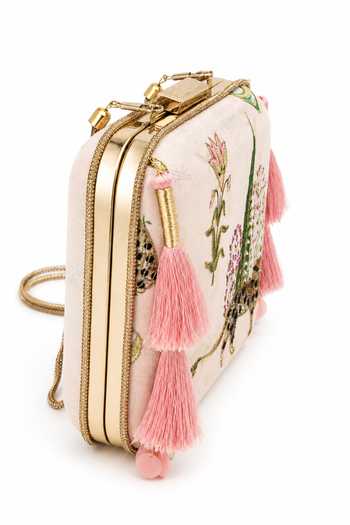 Shop_Puneet Gupta_Pink Embroidered And Leopard Print Clutch Bag _Online_at_Aza_Fashions