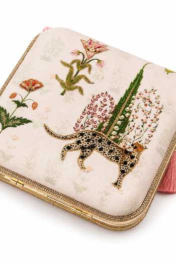 Puneet Gupta_Pink Embroidered And Leopard Print Clutch Bag _at_Aza_Fashions