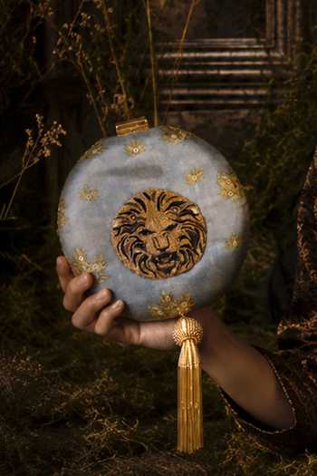 Puneet Gupta Botanical Embroidered Lion Motif Clutch Bag