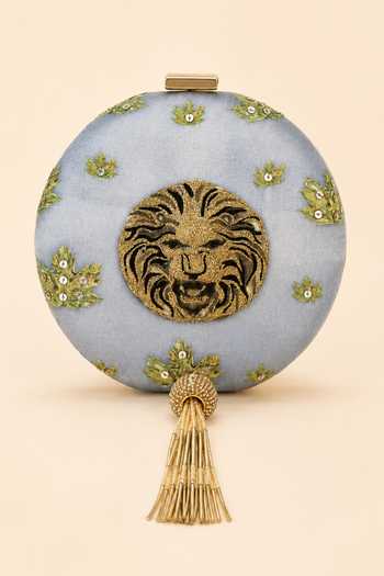 Puneet Gupta Botanical Embroidered Lion Motif Clutch Bag