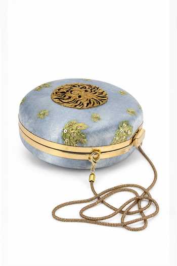 Buy Puneet Gupta Blue Botanical Embroidered Lion Motif Clutch Bag Online at Aza Fashions Buy_Puneet Gupta_Blue Botanical Embroidered Lion Motif Clutch Bag _Online_at_Aza_Fashions