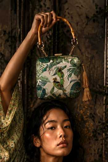 Puneet Gupta Forest Print & Parrot Embroidered Clutch Bag