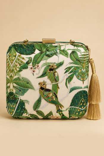 Puneet Gupta Forest Print & Parrot Embroidered Clutch Bag
