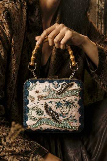 Puneet Gupta Embroidered & Mythical Bird Print Clutch Bag