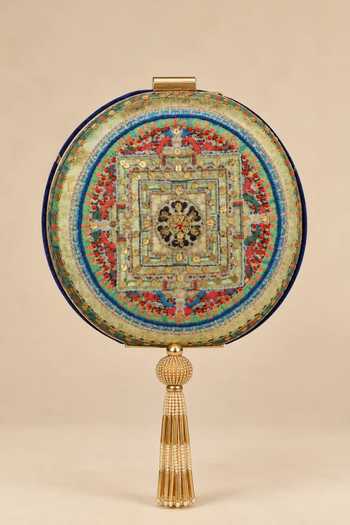 Puneet Gupta Mandala Print & Embroidered Round Clutch