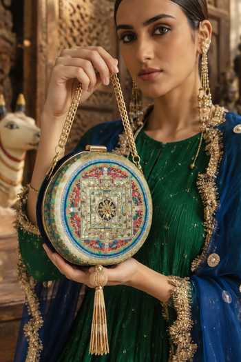 Puneet Gupta Mandala Print & Embroidered Round Clutch