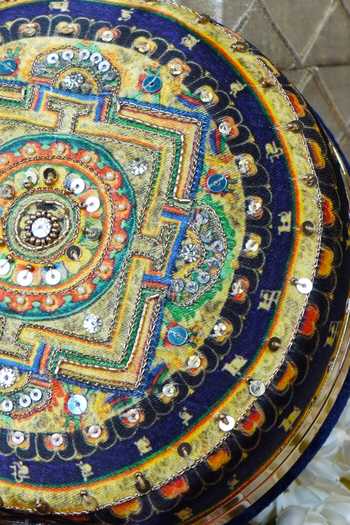 Buy Puneet Gupta Blue Mandala Print And Embroidered Round Clutch Online at Aza Fashions Buy_Puneet Gupta_Blue Mandala Print And Embroidered Round Clutch _Online_at_Aza_Fashions