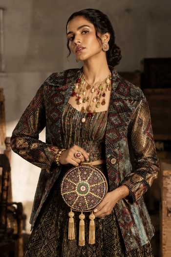 Puneet Gupta Mandala Print Round Embroidered Clutch