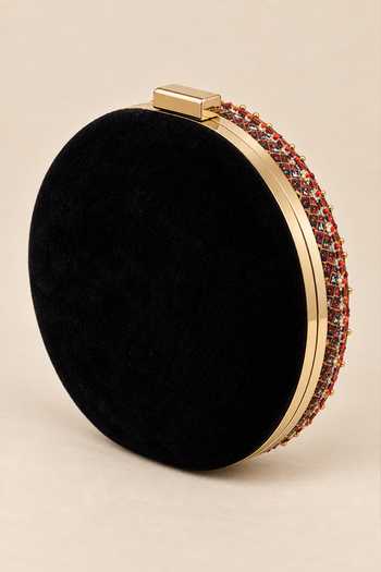 Puneet Gupta_Blue Mandala Print Round Embroidered Clutch _Online_at_Aza_Fashions